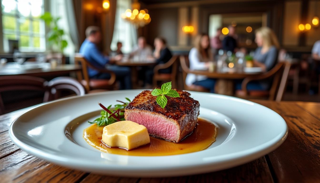 découvrez une recette élégante de magret de canard nappé d'une savoureuse sauce au foie gras pour impressionner vos invités à coup sûr.
