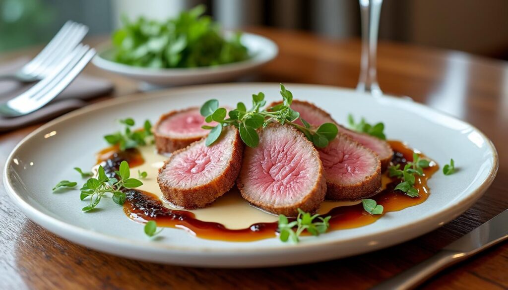 découvrez une recette raffinée de magret de canard nappé d'une sauce onctueuse au foie gras, idéale pour impressionner vos invités lors de vos repas festifs.