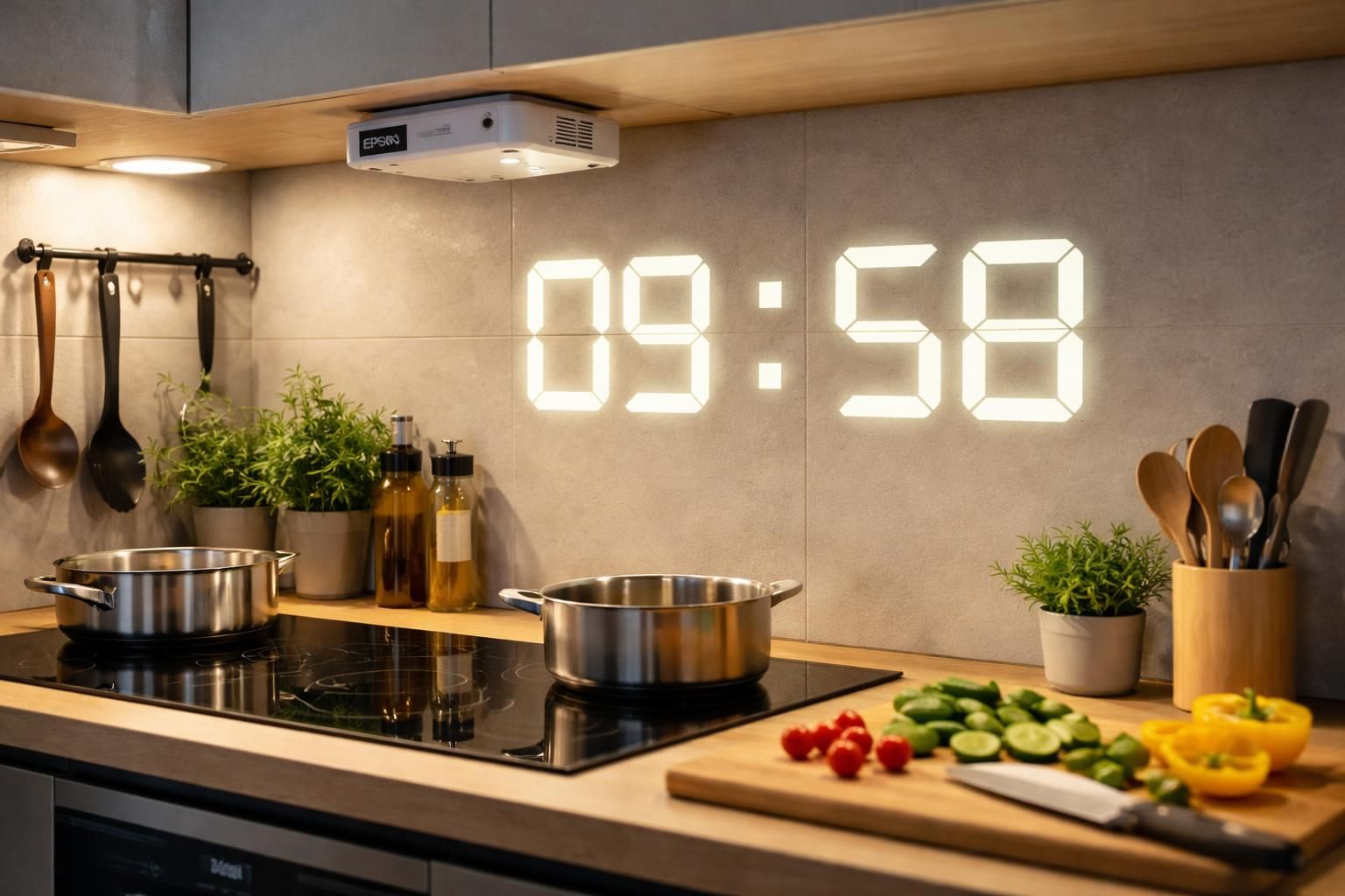 découvrez le mini vidéoprojecteur epson avec timer xxl intégré, idéal pour maîtriser parfaitement vos cuissons calées en cuisine.