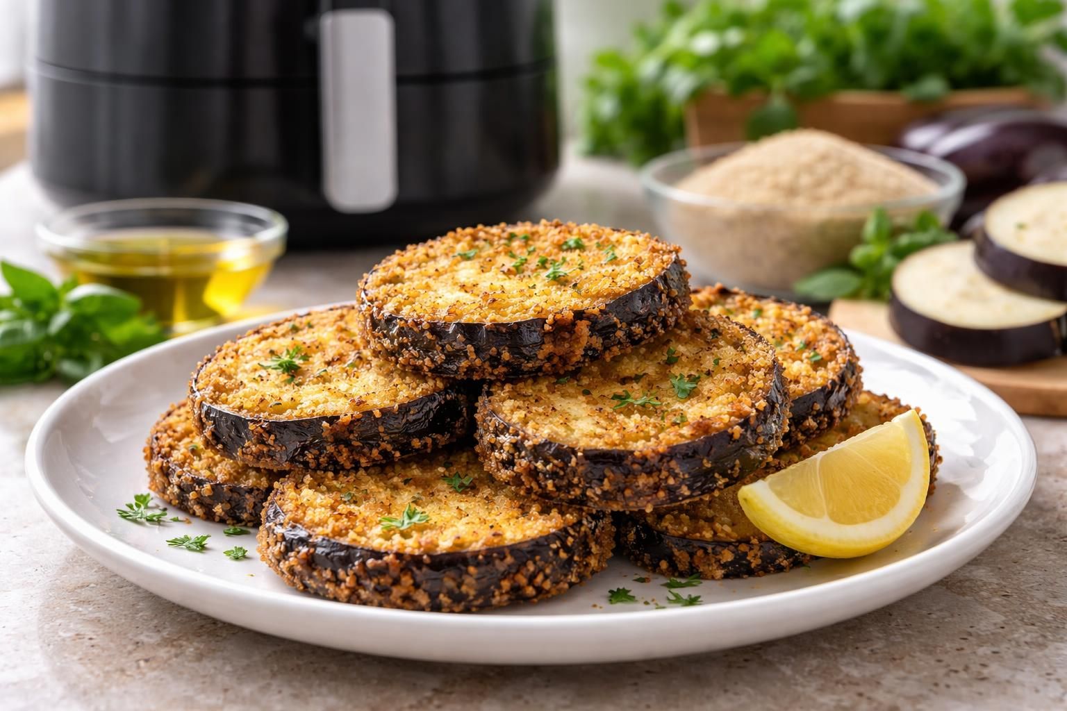 apprenez à préparer une aubergine panée parfaitement croustillante grâce à l'air fryer, pour une recette savoureuse et légère en toute simplicité.