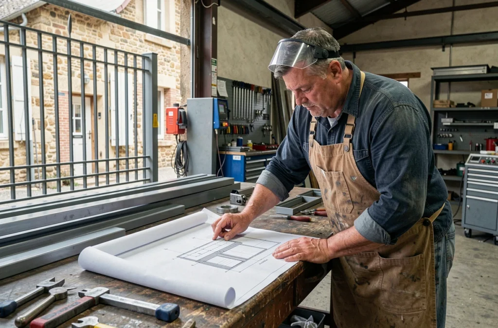 Artisan serrurier-métallier de Compao à Beaucourt consultant des plans de fabrication métallique en atelier