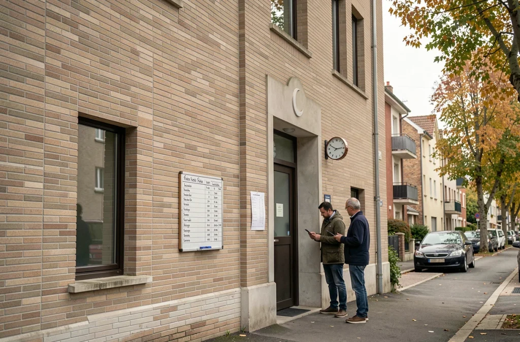 Entrée d'une mosquée à Argenteuil avec affichage des horaires de prière et tableau des salat
